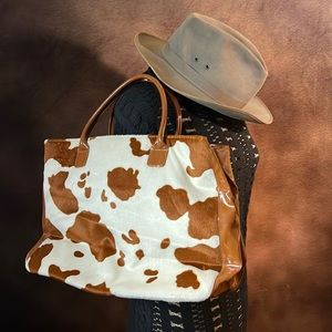 Mondani New York Brown cow print large shoulder bag Fall fuzzy and soft NEW